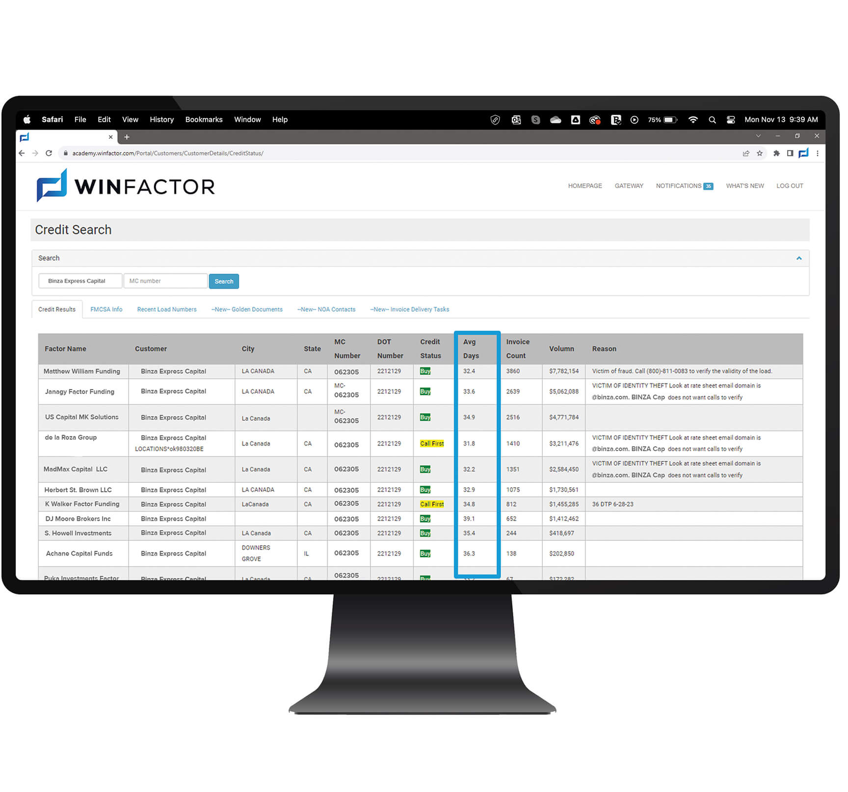 winfactor-average-days-to-pay software factoring app